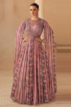 Pink chinon silk embroidered gown