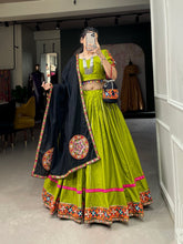 Parrot green pure cotton readymade Lehenga