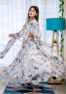 Organza tabby silk anarkali in florals