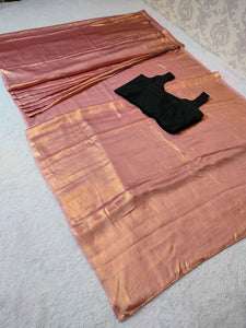 Rose gold shimmer satin silk - one minute reaydmade saree