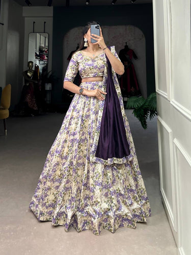 Bloom in silk - purple floral Lehenga
