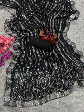 Black and silver partywear sequins saree