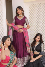 Viscose jacquard Lehenga with gaji silk dupatta in wine