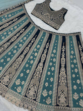 Aqua and dark green panelled Lehenga