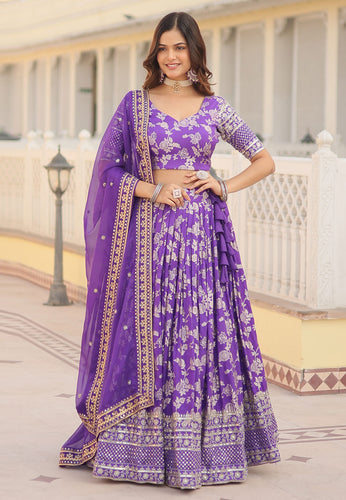 Purple viscose jacquard Lehenga
