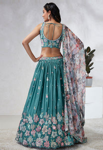 Sea green floral and georgette Lehenga