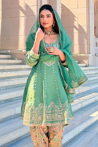 Green frock style with floral tulip pants