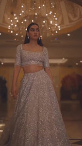 Partywear off white (ivory) sequin organza Lehenga