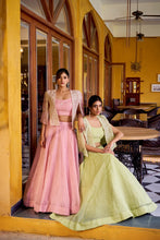 Pale pink and light green readymade Lehenga with koti