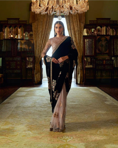 Velvet saree with sequinned blouse