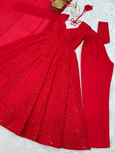 Red Kali pattern sequinned anarkali
