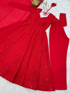 Red Kali pattern sequinned anarkali