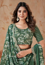 Green printed floral Lehenga