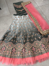 Royal embroidered ombre lehenga set in grey and blush pink