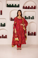 Red bandhej gown (plus size options up to 64 inches bust)