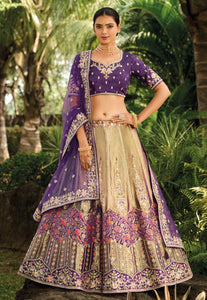 Serenity vol 4 - gold and purple jacquard silk Lehenga