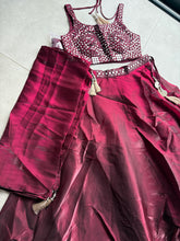 Wine mirror work flowy Lehenga