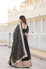 Black blooming georgette sequins Lehenga (skirt stitched)