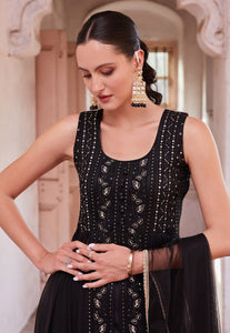 Black georgette centre slit anarkali with pants