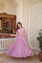 Pastel 5 layer gowns with sequinned dupatta in lavender