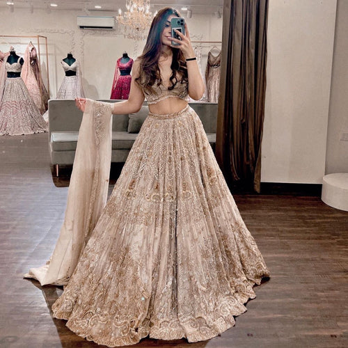 Pastel nude/beige thread sequins Lehenga
