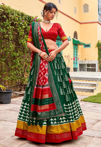 Tussar silk Lehenga in contemporary flair - green