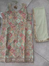 Mint green embroidered suit with trending farshi salwaar