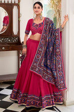 Tussar silk Lehenga with gamthi work readymade in pink
