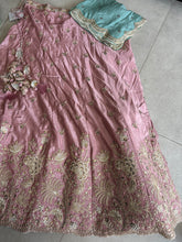 Pink satin silk Lehenga with contrasting dupatta