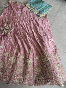 Pink satin silk Lehenga with contrasting dupatta