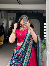 Tussar silk elephant and peacock design in dark pink (skirt stitched)