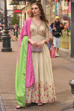Ivory silk florals anarkali