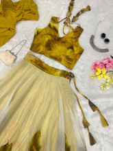 Peacock Feather Print Lehenga Choli Set in mustard yellow