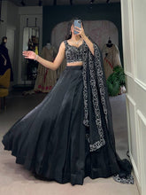 Black satin pearl coding lehenga (skirt stitched)