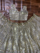 Exquisite grey gold satin partywear Lehenga