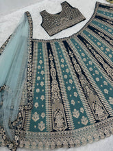 Aqua and dark green panelled Lehenga