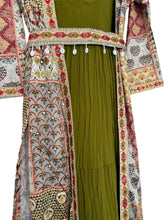 Olive green anarkali with multicolour jacket