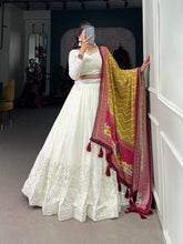 Off white Georgette lucknowi mirror work Lehenga