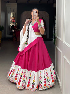 Traditional pink mirror work pure cotton readymade Lehenga