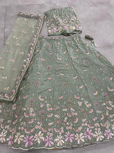 Pistachio green georgette embroidered flared Lehenga