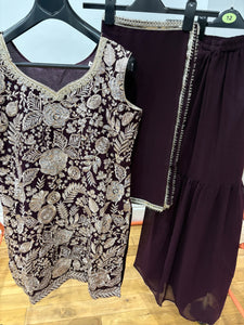 Maroon and gold sharara suit (plus size)