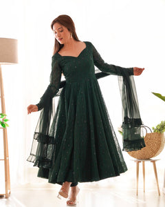 Bottle green kali pattern anarkali