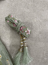 Pistachio green georgette embroidered flared Lehenga