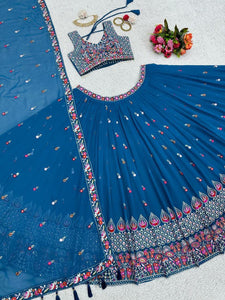 Cornflower blue embroidered Lehenga