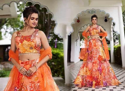 Boutique collection - sunset orange floral Lehenga