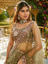 Olive Green Embroidered Floral Lehenga