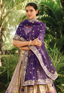 Serenity vol 4 - gold and purple jacquard silk Lehenga