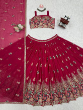Red georgette floral embroidered Lehenga