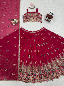 Red georgette floral embroidered Lehenga