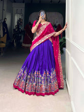 Tussar silk traditional Lehenga multi floral border in royal blue (skirt stitched)